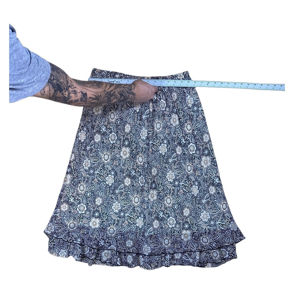 Briggs Petite Floral Midi Skirt Womens PL Blue Cream Excellent Ruffle Hem Boho - Picture 2 of 5